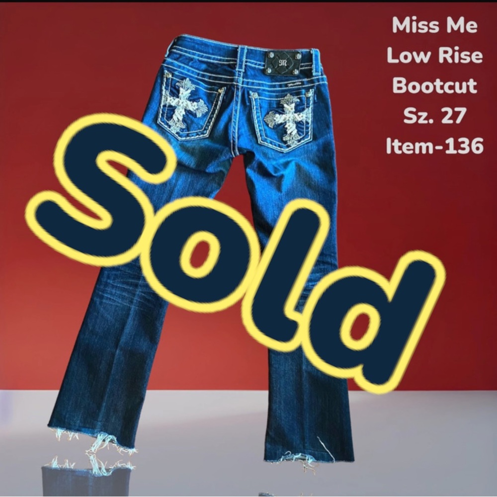 Miss Me Low Rise Bootcut jeans Sz. 27 NWOT Dark wash Embellished Cross pockets - Picture 1 of 11